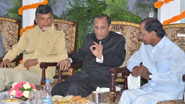 Image result for Governor Narasimhan with KCR and Chandrababu for Modi
