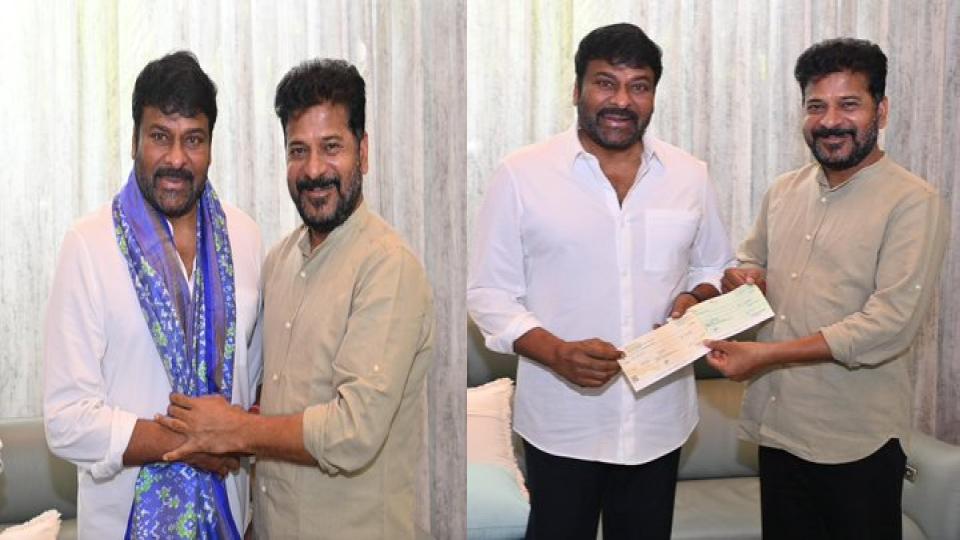 Chiranjeevi meets CM Revanth Reddy, hands over cheques for flood relief