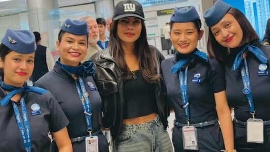 Priyanka Chopra return India for the shoot of SSMB 29, poses with airport staff in Odisha