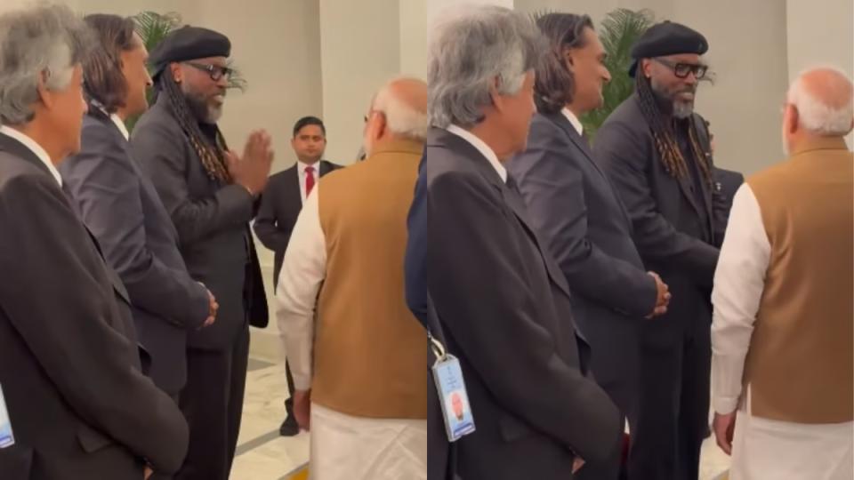 Chris Gayle meets PM Modi during Jamaican PM Andrew Holness’ visit to India