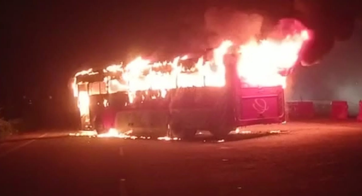 Private travels bus catches fire in Jadcherla