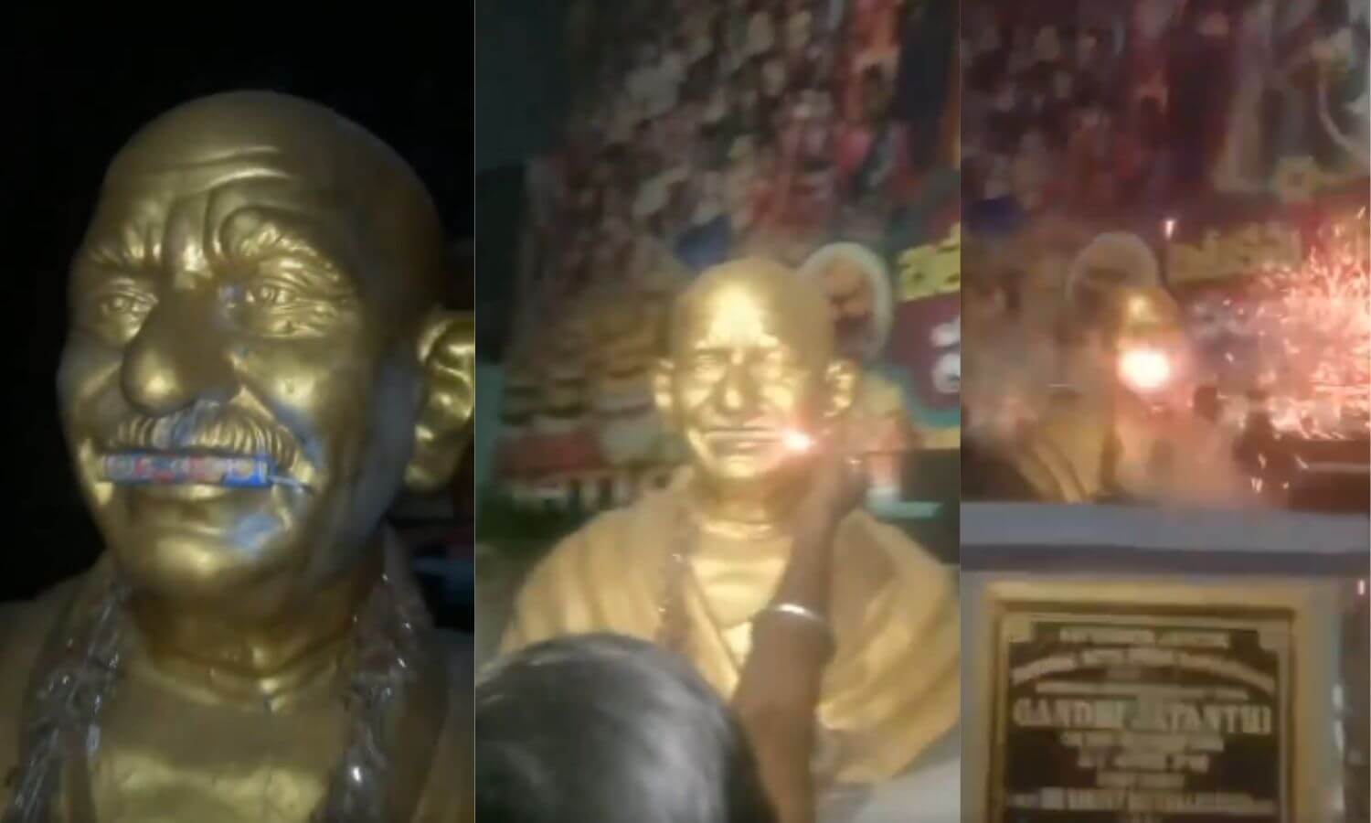 Four held for damaging Mahatma Gandhi statue