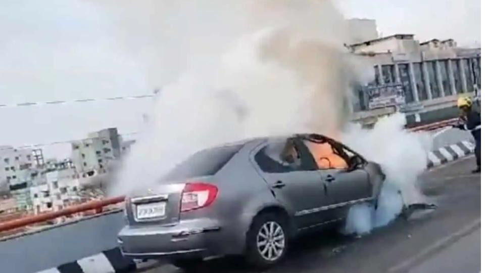 Car catches fire on PVNR Expressway