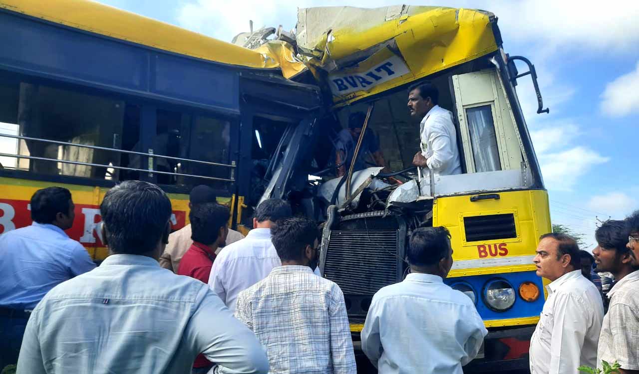 Driver killed, another injured in head on collision of two BVRIT College buses