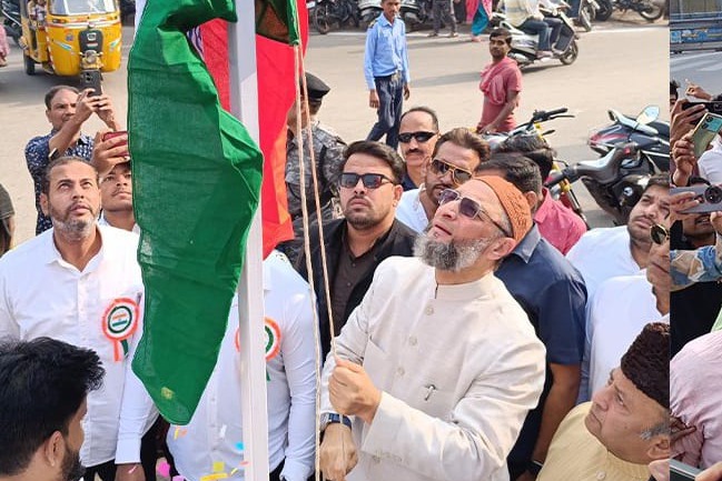 Asaduddin Owaisi unfurls the national flag at 3 places in Hyderabad on Republic Day 