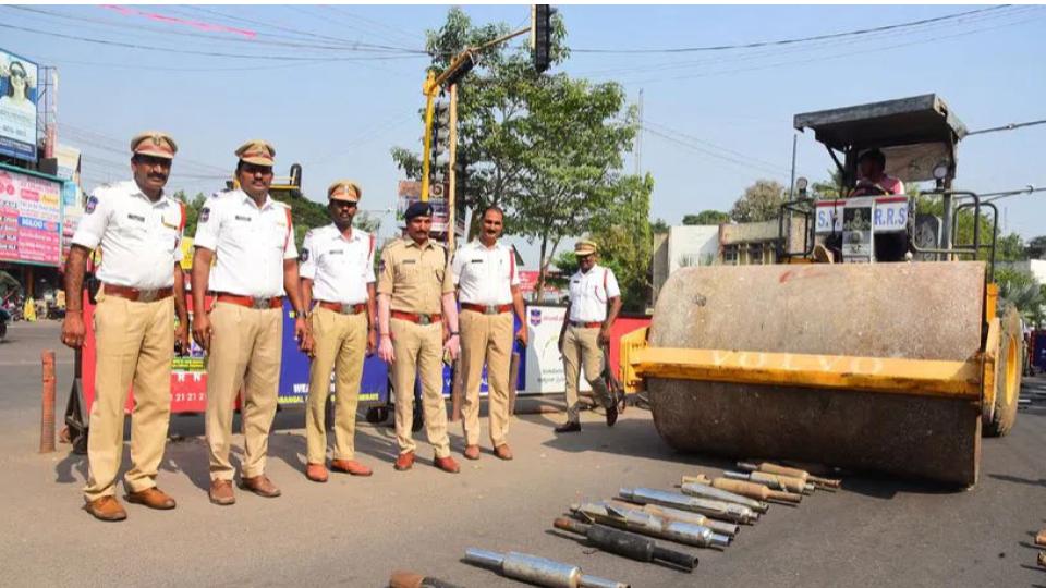 Cops destroy over 263 seized modified silencers in Warangal