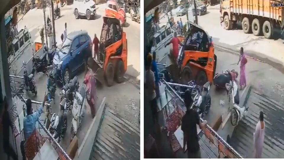 Driverless GHMC earthmover runs over vehicles in Hyderabad