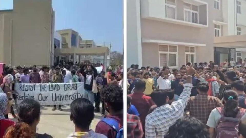 University of Hyderabad students protest auction of 400 acre Gachibowli land