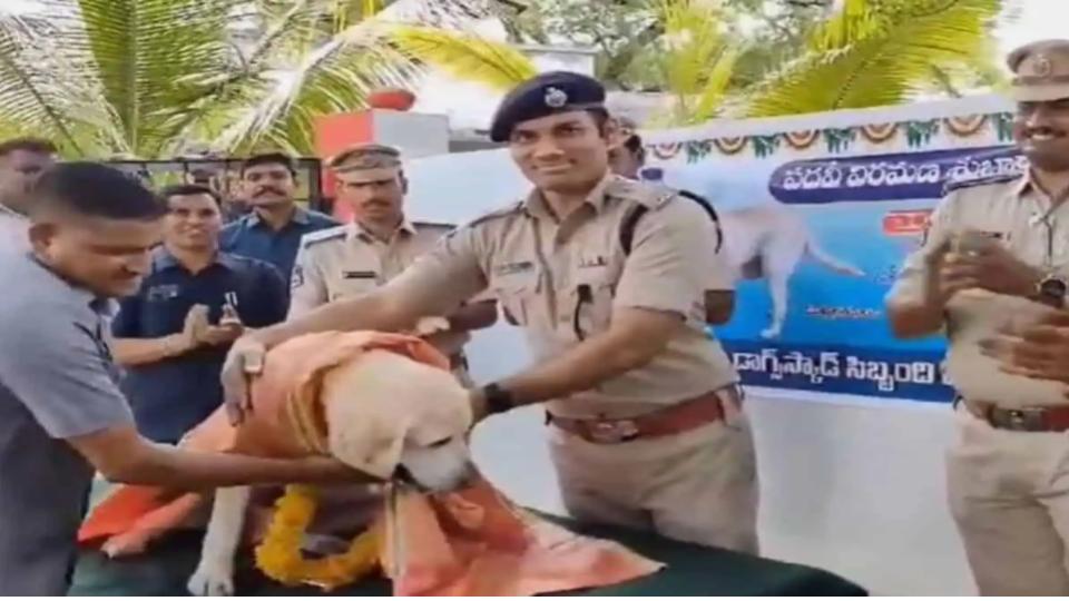 Police canine ‘Tara’ felicitated on retirement from 12 years of service in Telangana