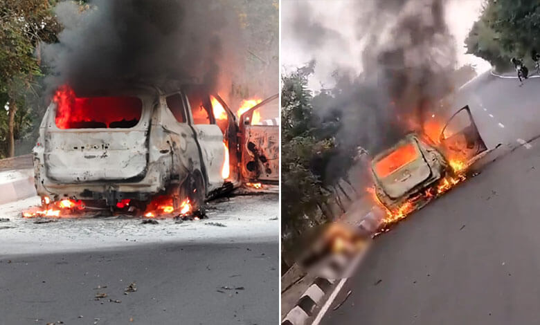 Two in CNG car charred to death after vehicle catches fire