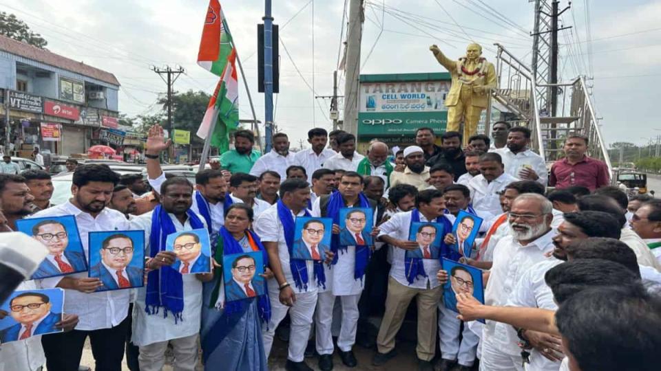 Remarks on Ambedkar, Congress protests against Amit Shah in Hyderabad