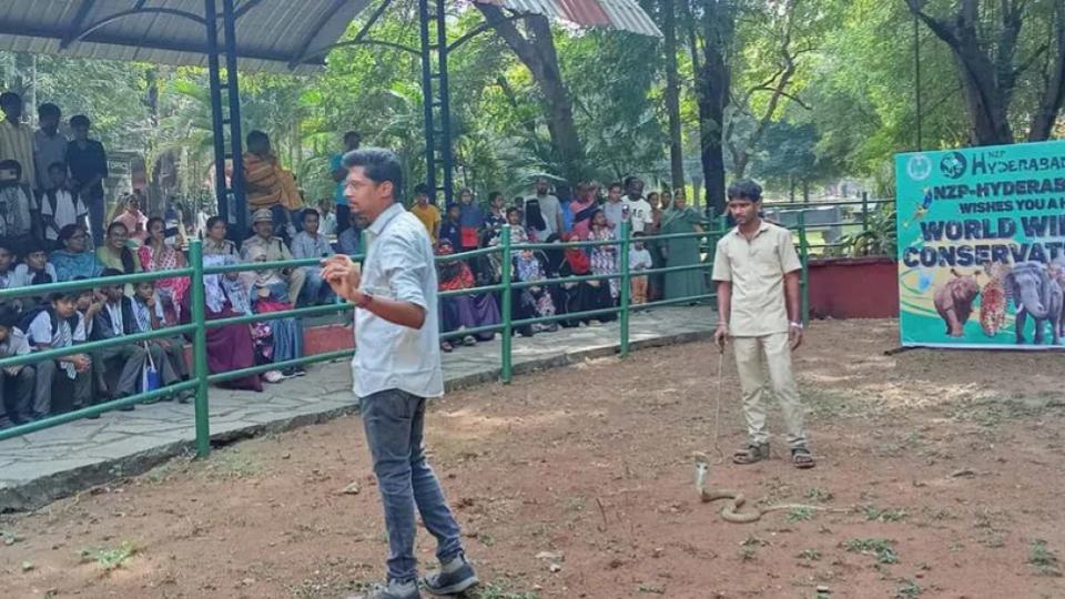 School students participate in World Wildlife Conservation Day at Nehru Zoo Park