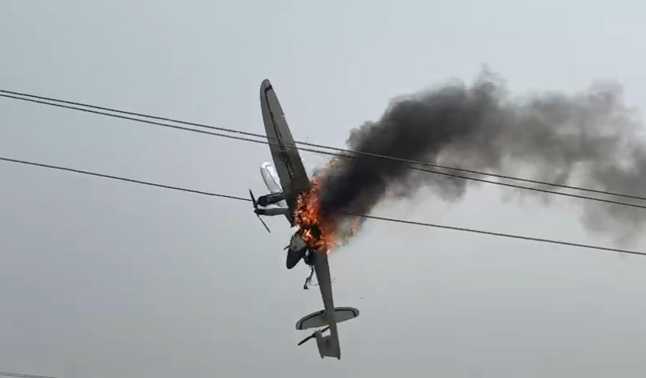 Vikarabad digital master plan survey drone catches fire after contacting high tension wires