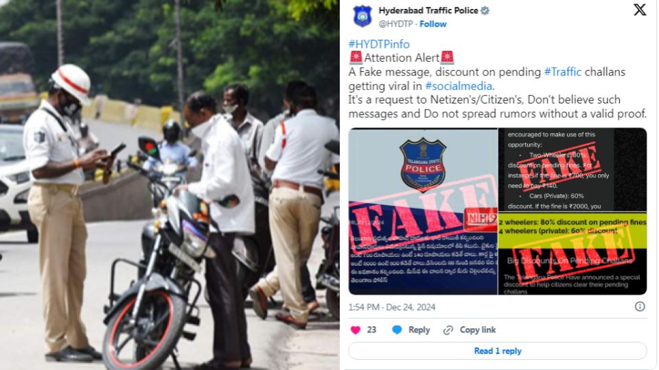 Hyderabad police fact-check traffic challan discount claims