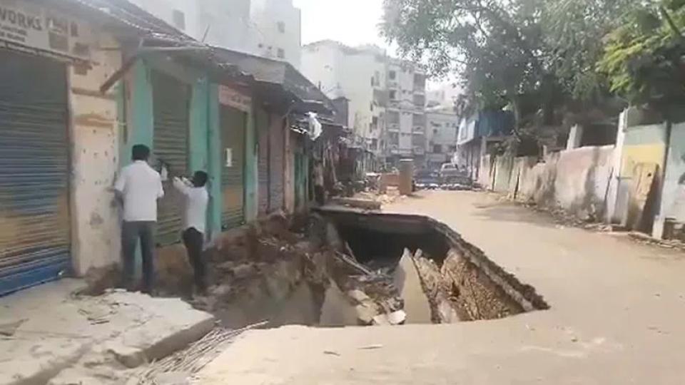 Panic in Hyderabad’s Goshamahal as road caves in