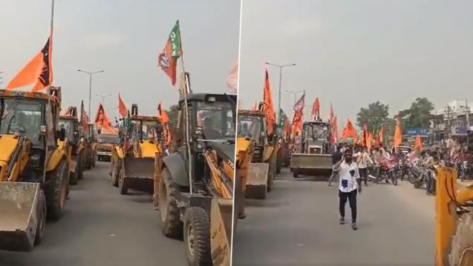 videoofbjp’spatancherucandidateholdsbulldozerrallyinhyderabad