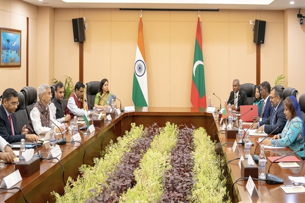 EAM Dr S Jaishankar addresses a press conference with his Maldivian counterpart Moosa Zameer in Male, Maldives