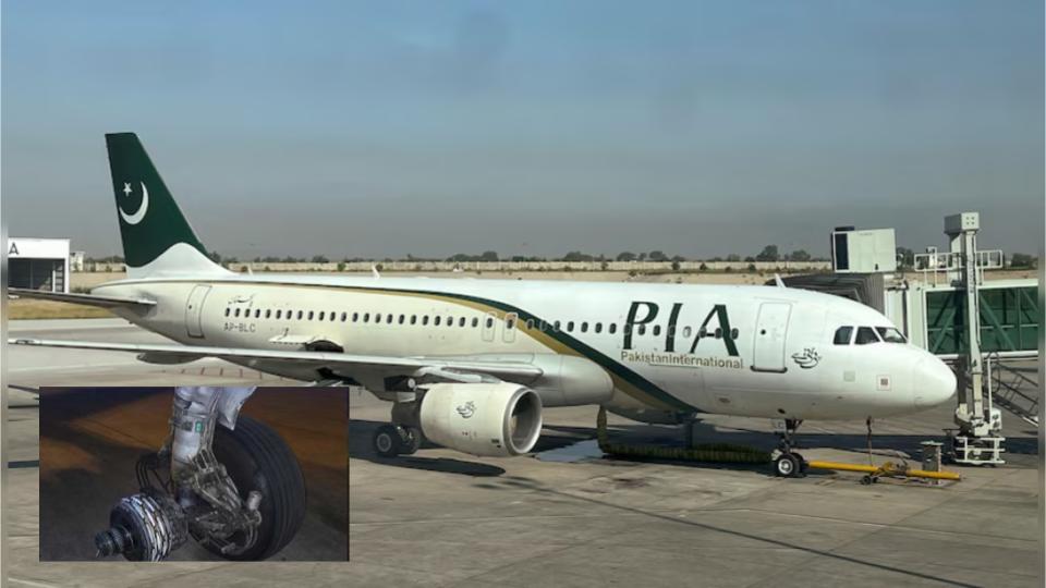 PIA flight lands at Lahore airport with a missing wheel