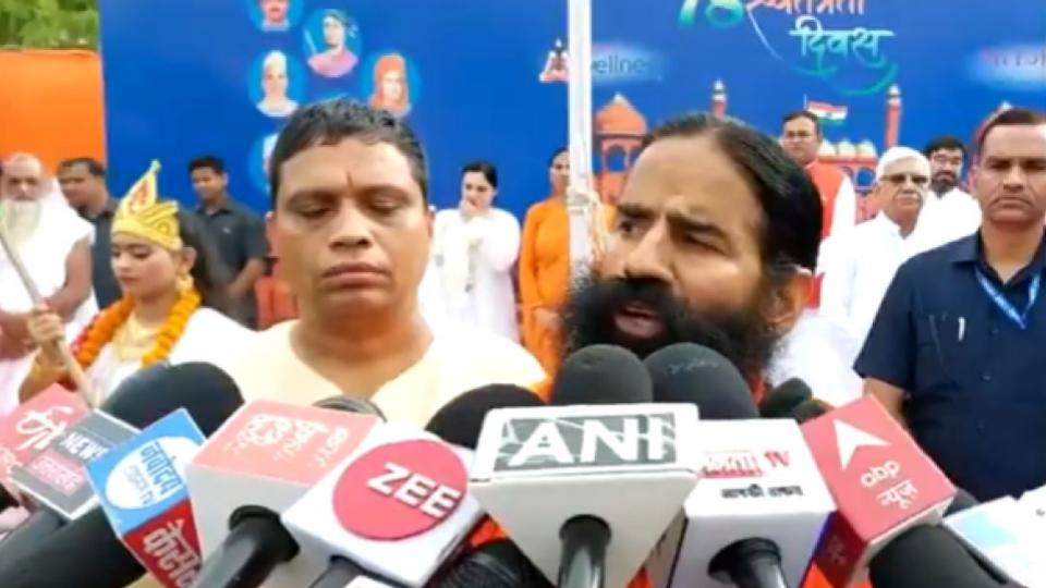 Baba Ramdev hoists national flag with Acharya Balakrishna in Haridwar