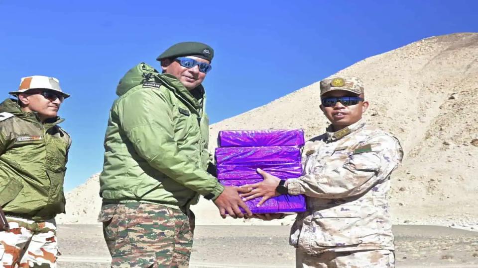 Exchange of sweets along the Indian Chinese border on Deepawali day