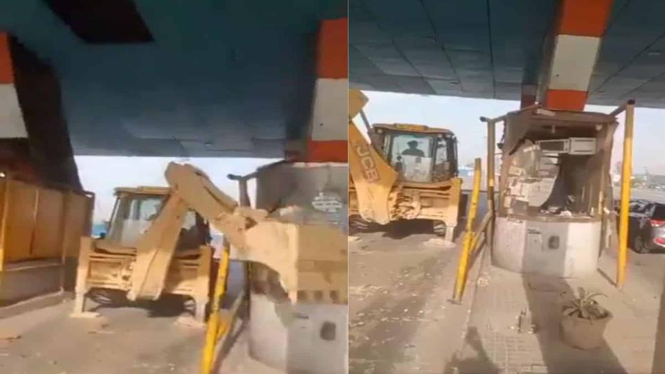 ‘Angry’ JCB driver held after he bulldozes toll booths in Uttar Pradesh