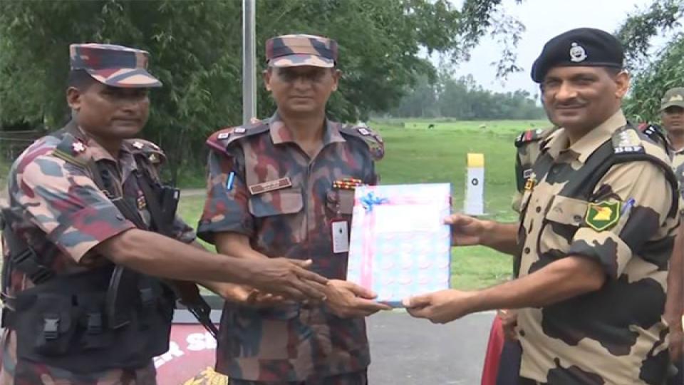 India and Bangladesh border forces exchange sweets on 78th Independence Day