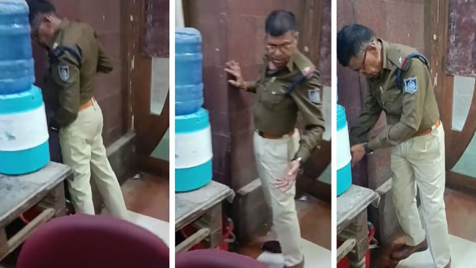 Drunk ASI Caught Peeing In A Dustbin At TC Office Of Gwalior Railway Station