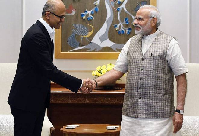 PM Modi Meets Microsoft CEO Satya Nadella