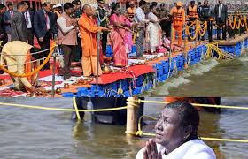 President Droupadi Murmu takes holy dip at Sangam