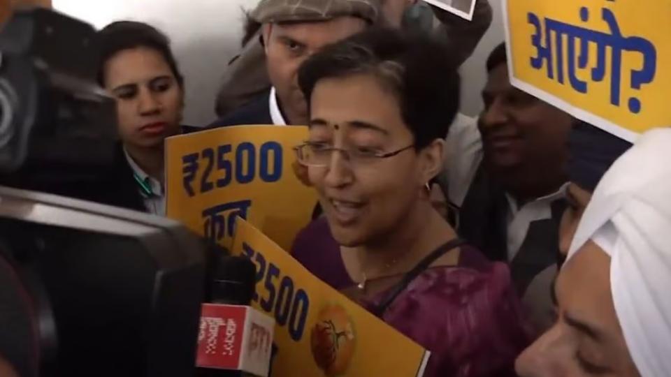 AAP MLAs led by Atishi protest outside CM’s office