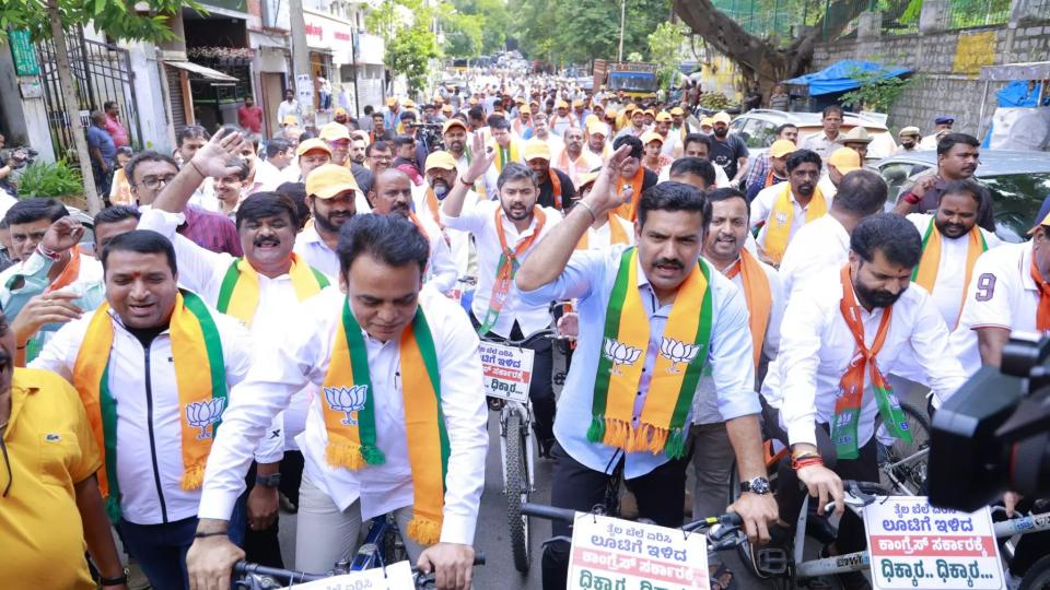 BJP holds state-wide protest over hike in petrol and diesel prices in Karnataka
